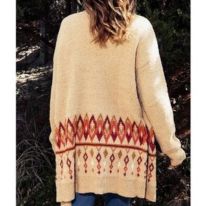 WONDERLY Beige Maroon Diamond Pattern Long Open Cardigan Sweater Soft NWT Sz 1X